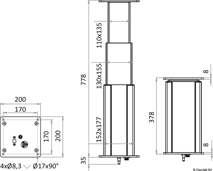 Gamba tavolo Dudge 77 square elettrica in alluminio