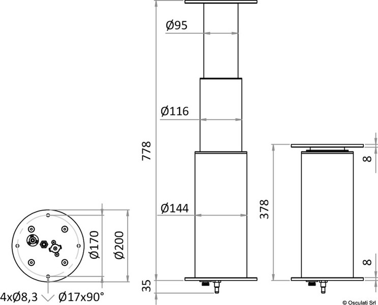 Gamba tavolo Dudge 77 rotonda elettrica in alluminio