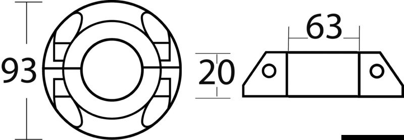 Anodo collare compatibile con eliche Max-Prop Ø60 90x204 mm 
