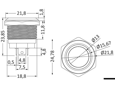Interruttori Pushpull a basso profilo in acciaio inox 12/24V 20 A