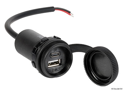 Presa stagna USB-A + USB+C con cappuccio 
