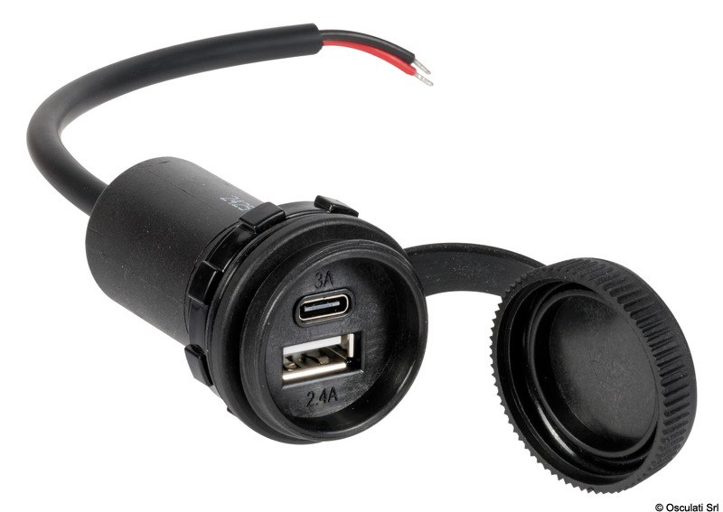 Presa stagna USB-A + USB+C con cappuccio 