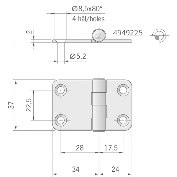 CERNIERA INOX MM.58X37