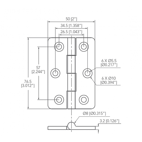 CERNIERA INOX MM 50x76,5