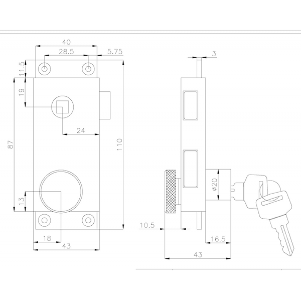 SERRATURA DA APPOGGIO MM.110X43