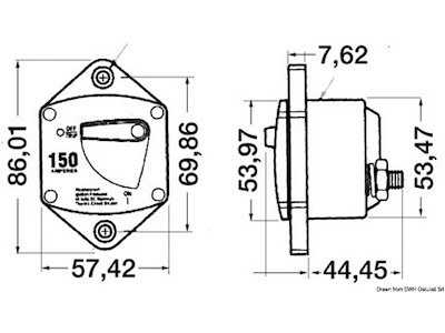 Interruttore magnetotermico stagno di protezione per verricello ed elica di prua, con terminali elettrici da 5/16"