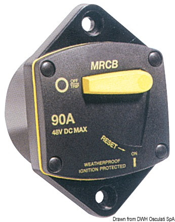 Interruttore magnetotermico stagno di protezione per verricello ed elica di prua, con terminali elettrici da 5/16"