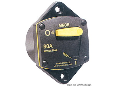 Interruttore magnetotermico stagno di protezione per verricello ed elica di prua, con terminali elettrici da 5/16"