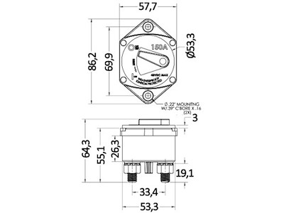 Termointerruttore stagno di protezione per verricello ed elica di prua, con terminali elettrici da 5/16" OSCULATI