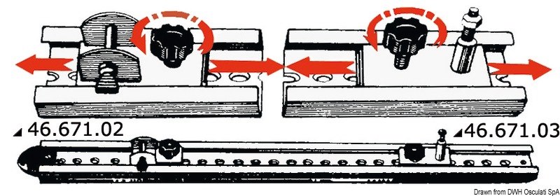 Sistema a rotaie con scorrevoli per capottine