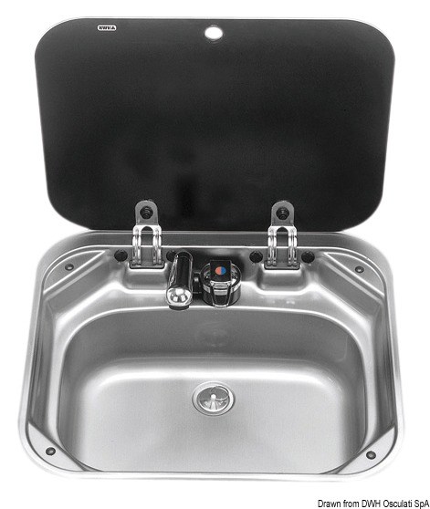 Lavello in acciaio inox SMEV con coperchio in vetro temperato fumé
