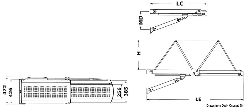 Passerella idraulica telescopica BRIDGE con struttura in acciaio inox AISI 316 lucidato a specchio
