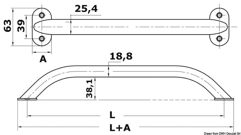 Corrimano in tubo ovalizzato con viti a vista