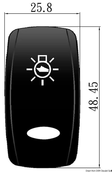 Simboli incisi a laser. Bascule OVAL per interruttori Marina TOP con simbologia illuminata