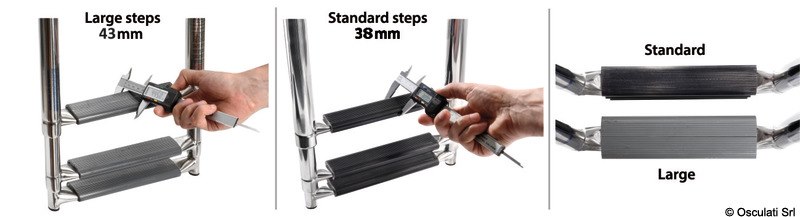 Scaletta telescopica per plancetta con tubi ovali e con gradino maggiorato
