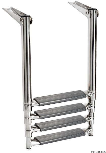 Scaletta telescopica per plancetta con tubi ovali e con gradino maggiorato