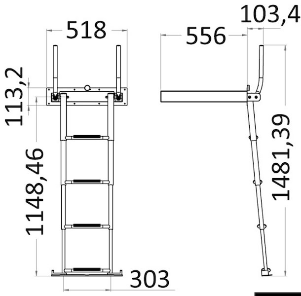 Scaletta a scomparsa per plancetta 4 gradini 