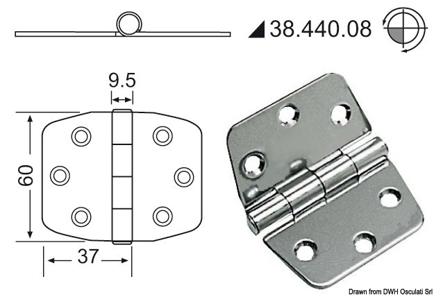 Cerniera inox 74x60 mm 