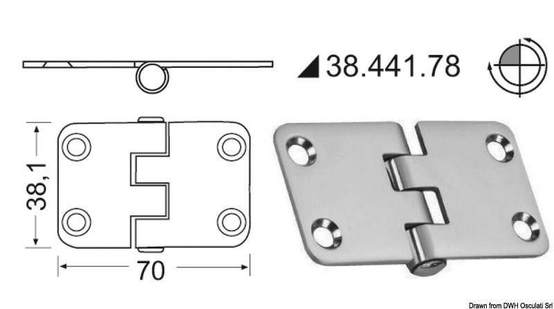 Cerniera inox rovesciata 70x38,1 mm 
