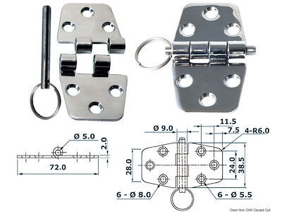 Cerniera nodo sporgente 72x38,5 mm 