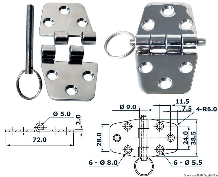 Cerniera nodo sporgente 72x38,5 mm 