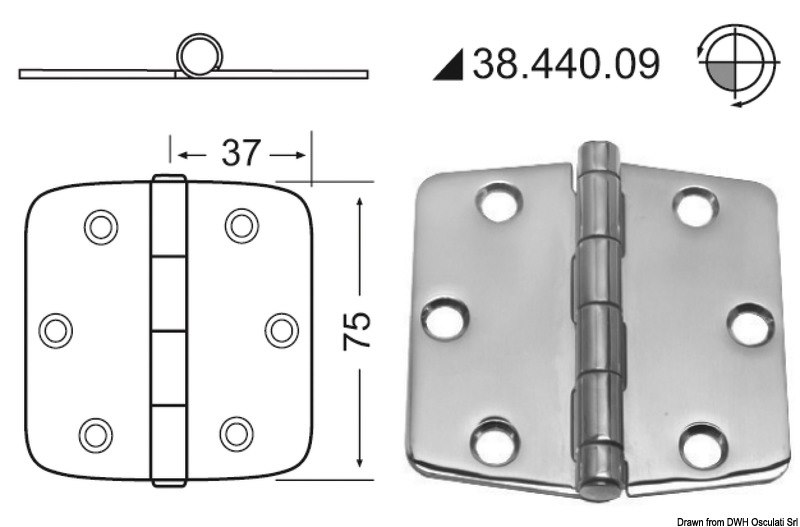 Cerniera inox 74x75 mm 