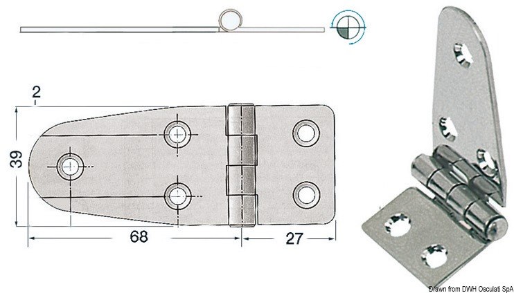 Cerniera inox asimm. 95x39 mm 