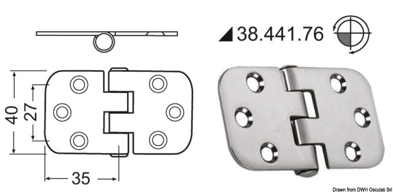 Cerniera inox rovesciata 70x39 mm 