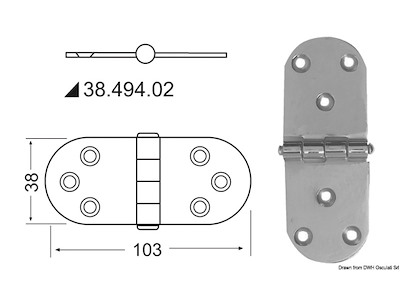 Cerniera inox 103x38 mm sporgente 