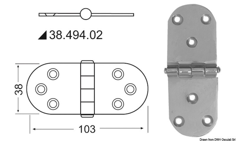 Cerniera inox 103x38 mm sporgente 