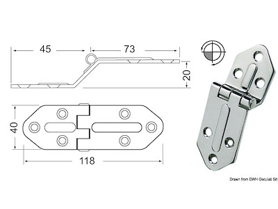 Cerniera inox sporgente 118x40 mm 