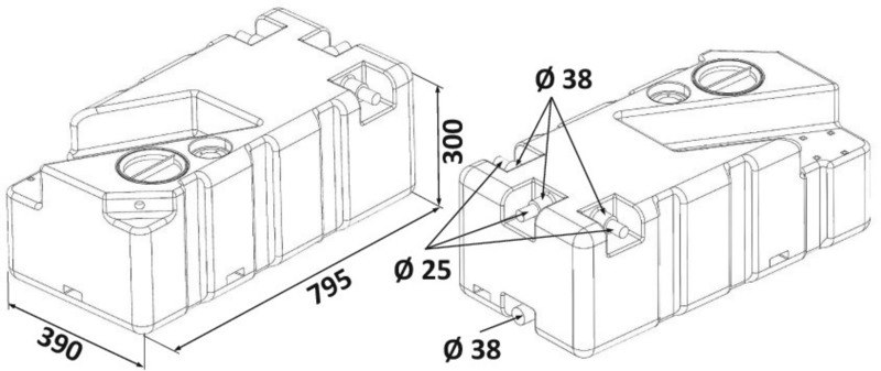 Serbatoio acque nere con maceratore orizzontale ed imbarchi portagomma