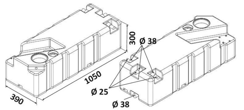 Serbatoio acque nere con maceratore orizzontale ed imbarchi portagomma