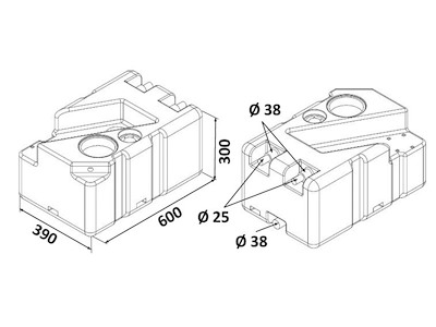 Serbatoio acque nere con maceratore orizzontale ed imbarchi portagomma