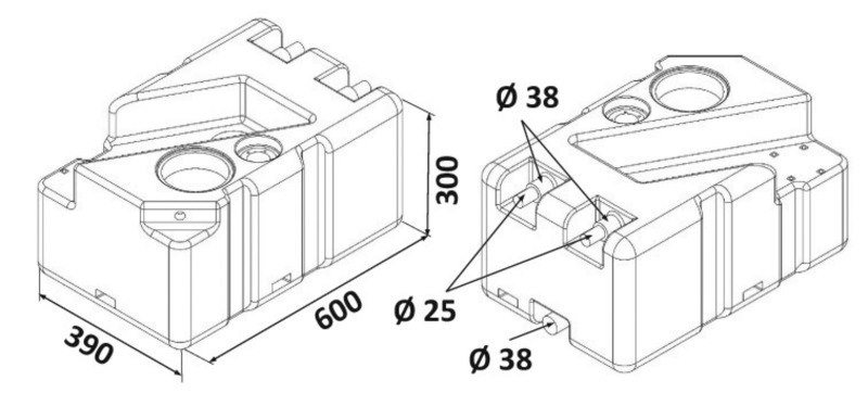 Serbatoio acque nere con maceratore orizzontale ed imbarchi portagomma