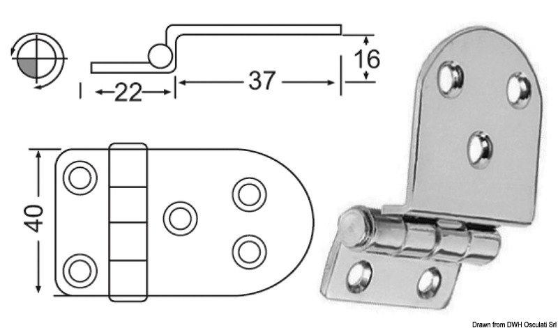 Cerniera inox a sbalzo 59x40 mm 