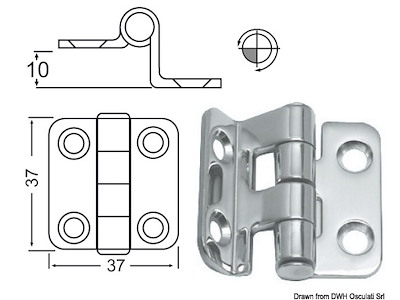 Cerniera inox a sbalzo 37x37 mm 