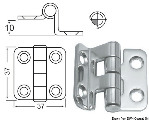 Cerniera inox a sbalzo 37x37 mm 