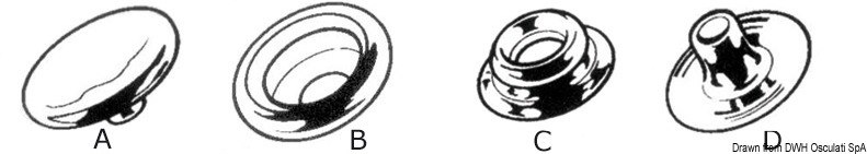 Bottoni a scatto in ottone nichelato e acciaio AISI 316