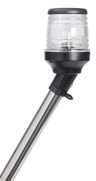 Fanale di fonda con asta telescopica inclinata con occhielli portabandiera
