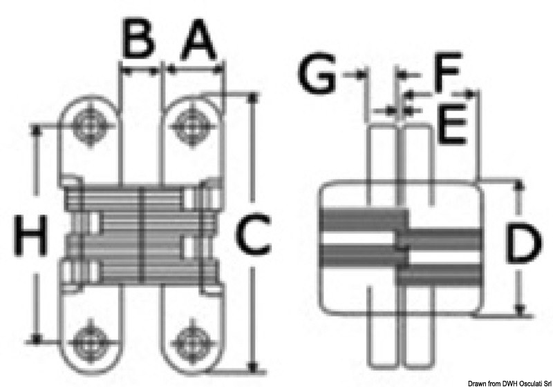Cerniera a scomparsa per porte e sportelli AISI 304