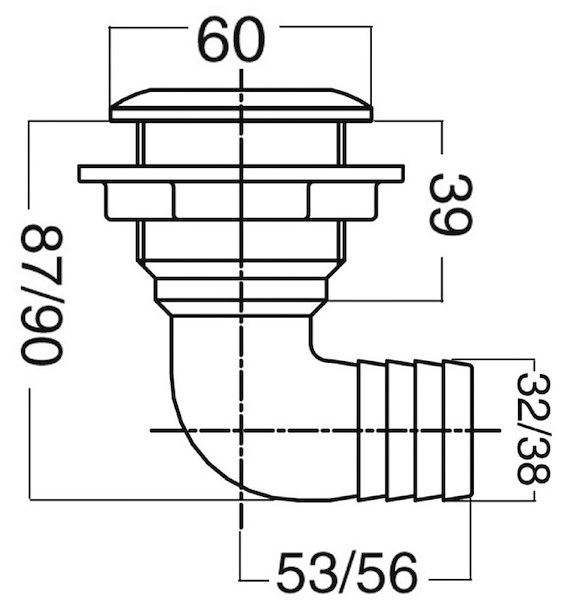 Scarico a mare a gomito 90°