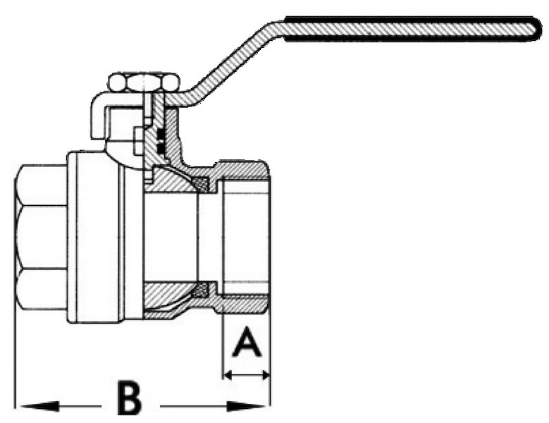 Saracinesca a sfera, in ottone nichelato, passaggio totale PN25 femmina / femmina