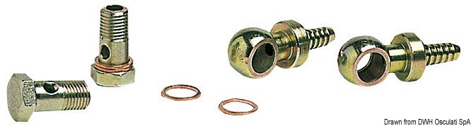 Kit 2 raccordi girevoli in ottone + 2 portagomma + 4 guarnizioni in rame