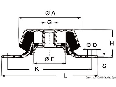 Supporto elastico antivibrante per motori entrobordo e generatore completo di controtampone