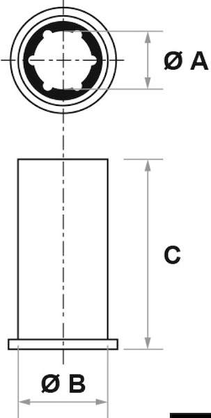 Boccola per linee d'asse completamente in gomma; versione esterno/interno in millimetri