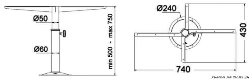 Gamba girevole telescopico 500/720 mm 