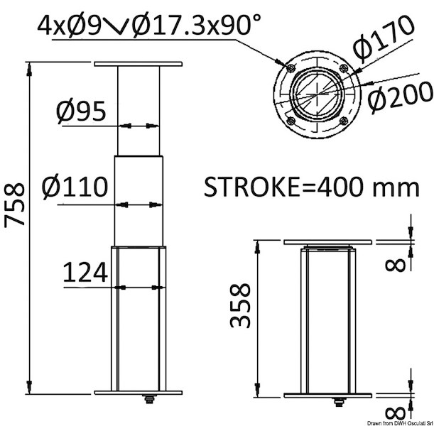 Gamba tavolo elettrica Round-Alu
