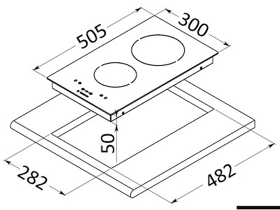 Piano cottura vetroceramica 2 fuochi 