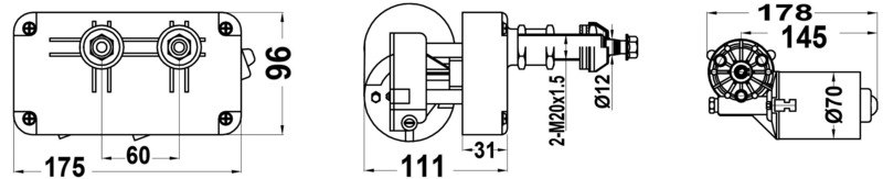 Motore serie 50 W per bracci max 800 mm e spazzole max 700 mm